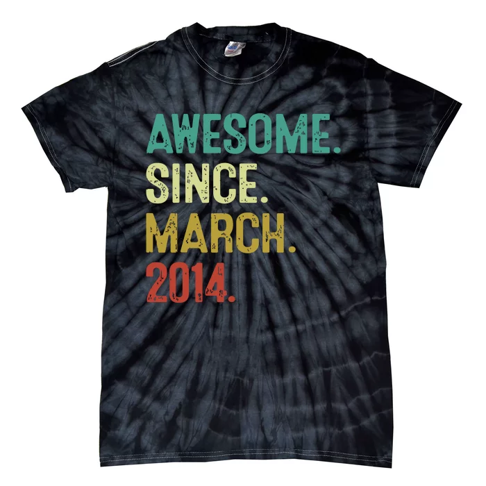 10 Year Old Awesome Since March 2014 10th Birthday Tie-Dye T-Shirt