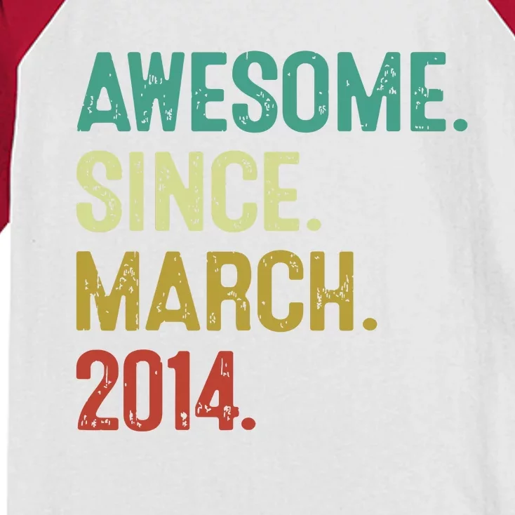 10 Year Old Awesome Since March 2014 10th Birthday Kids Colorblock Raglan Jersey