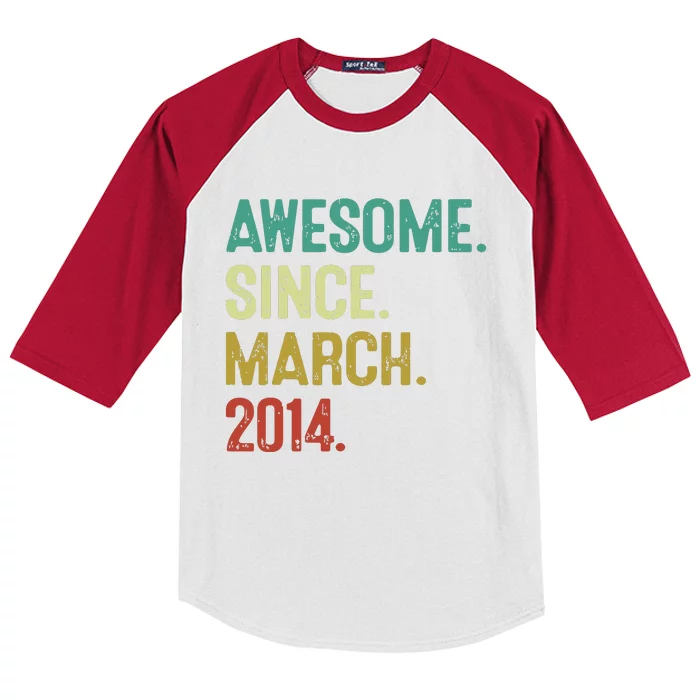 10 Year Old Awesome Since March 2014 10th Birthday Kids Colorblock Raglan Jersey