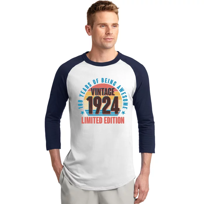 100 Years Of Being Awesome 1924 Limited Edition Vintage Retro Baseball Sleeve Shirt