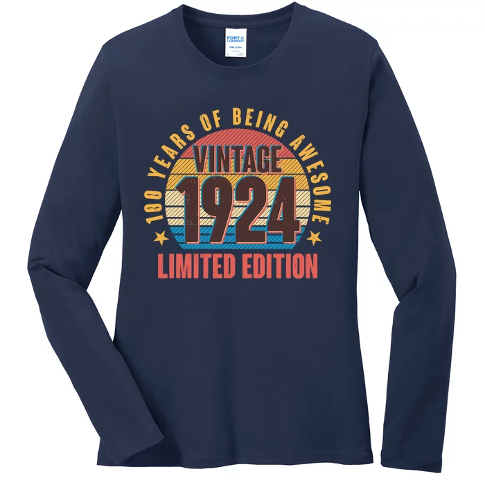 100 Years Of Being Awesome 1924 Limited Edition Vintage Retro Ladies Long Sleeve Shirt