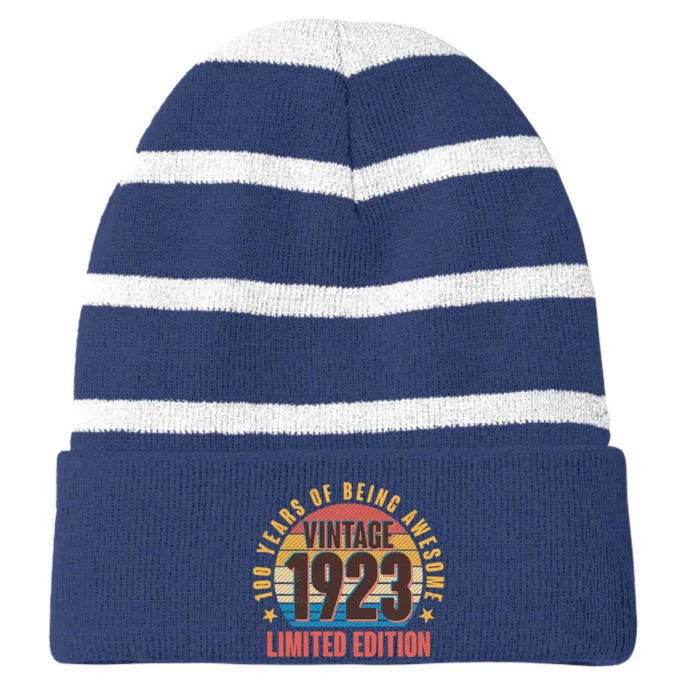 100 Years Of Being Awesome 1923 Limited Edition Vintage Retro Striped Beanie with Solid Band