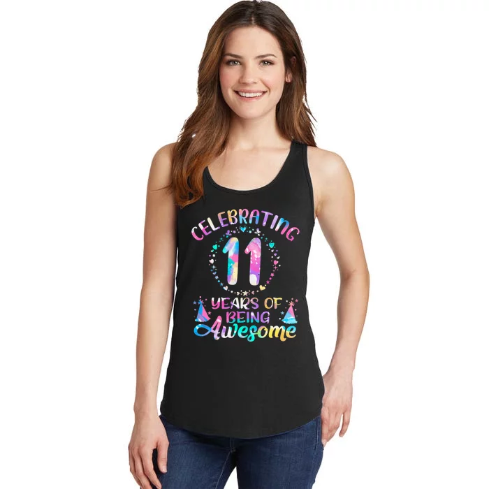 11 Years Of Being Awesome 11 Years Old 11th Birthday Tie Dye Ladies Essential Tank