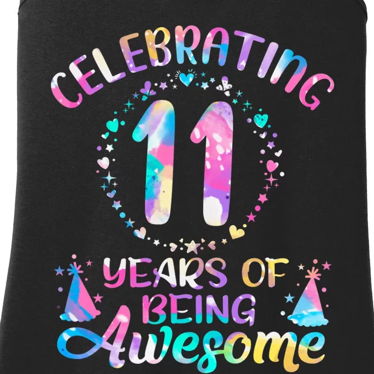 11 Years Of Being Awesome 11 Years Old 11th Birthday Tie Dye Ladies Essential Tank