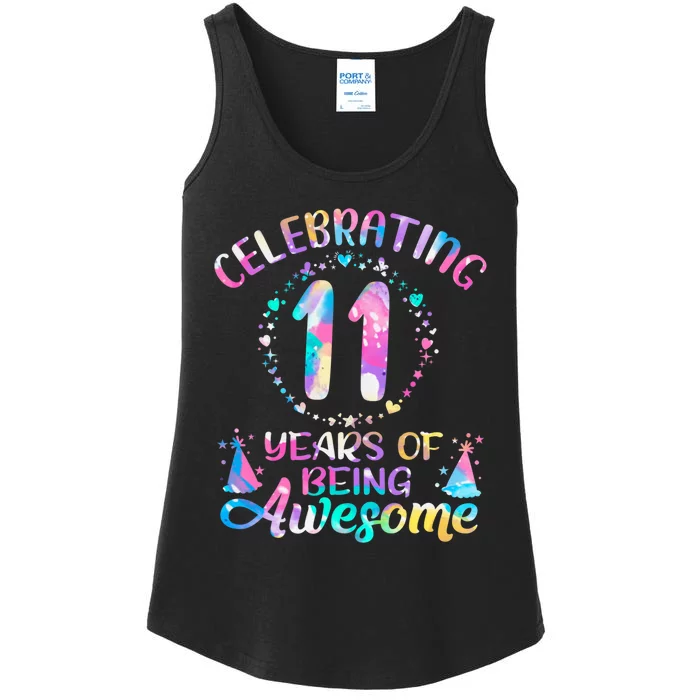 11 Years Of Being Awesome 11 Years Old 11th Birthday Tie Dye Ladies Essential Tank