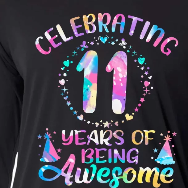 11 Years Of Being Awesome 11 Years Old 11th Birthday Tie Dye Cooling Performance Long Sleeve Crew