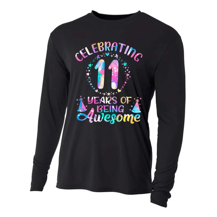 11 Years Of Being Awesome 11 Years Old 11th Birthday Tie Dye Cooling Performance Long Sleeve Crew