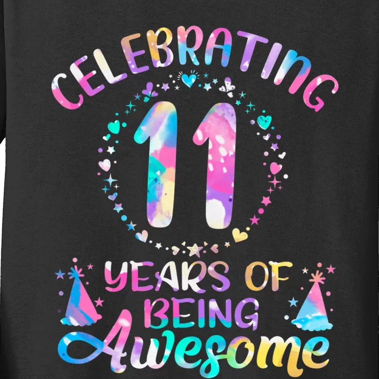 11 Years Of Being Awesome 11 Years Old 11th Birthday Tie Dye Kids Long Sleeve Shirt