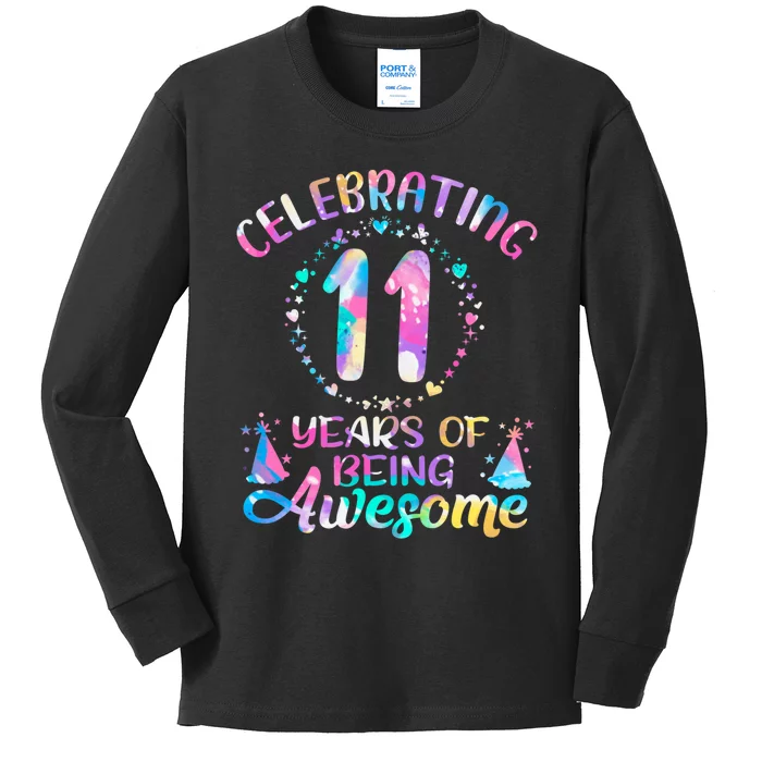 11 Years Of Being Awesome 11 Years Old 11th Birthday Tie Dye Kids Long Sleeve Shirt