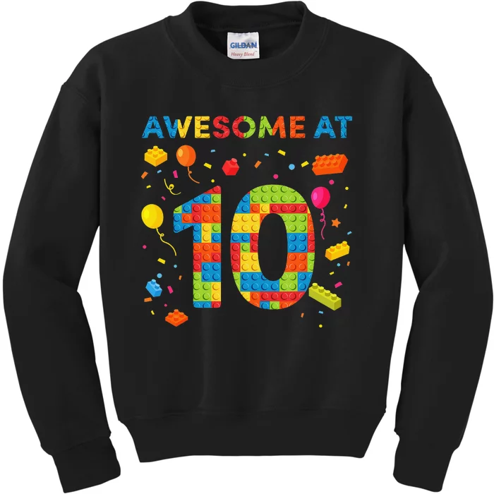 10 Year Old Building Blocks Birthday 10 Kids Sweatshirt