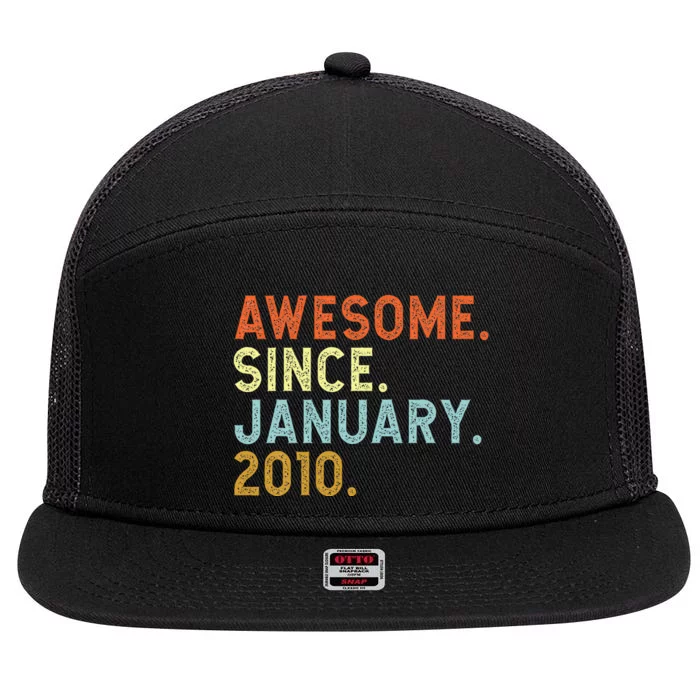 13 Years Old Awesome Since January 2010 13th 13 Birthday 7 Panel Mesh Trucker Snapback Hat