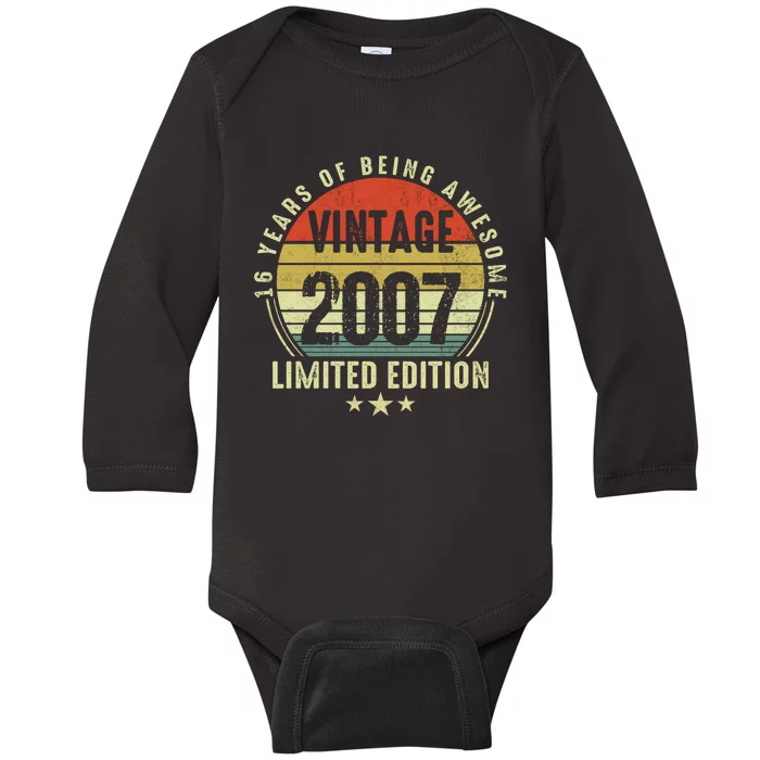 16 Years Of Being Awesome Vintage 2007 Limited Edition Baby Long Sleeve Bodysuit