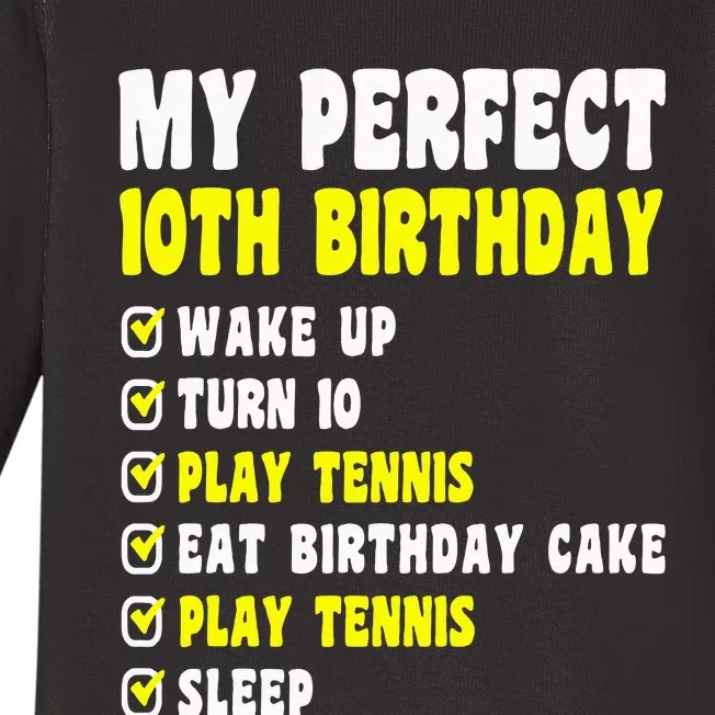 10 Years Old My Perfect 10th Birthday Tennis 10th Birthday Baby Long Sleeve Bodysuit