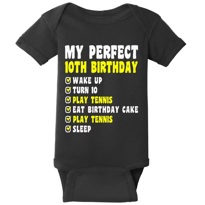 10 Years Old My Perfect 10th Birthday Tennis 10th Birthday Baby Bodysuit