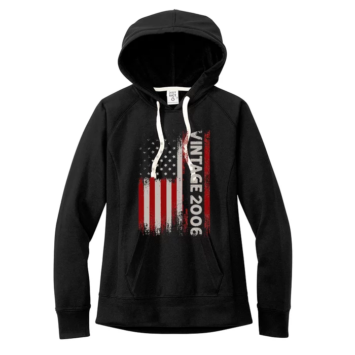 17 Year Old Gifts Vintage 2006 American Flag 17th Birthday Women's Fleece Hoodie