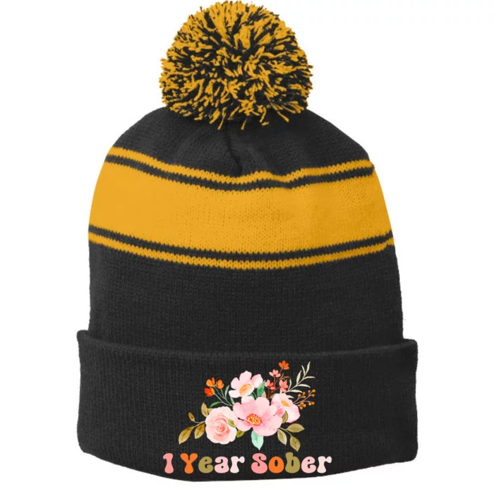 1 Year Sober Gift Sober Anniversary Gift Sobriety Gift Recovery Soberversary Stripe Pom Pom Beanie