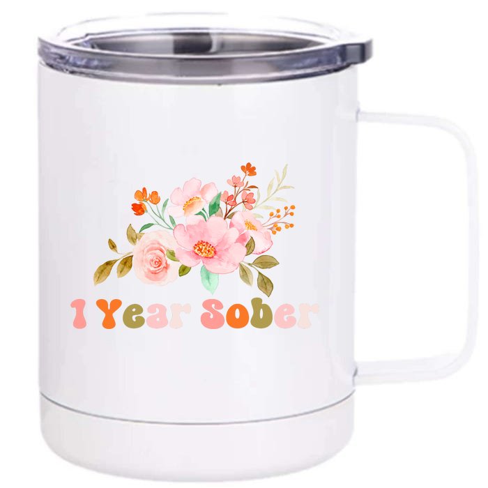 1 Year Sober Gift Sober Anniversary Gift Sobriety Gift Recovery Soberversary Front & Back 12oz Stainless Steel Tumbler Cup