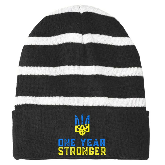 1 Year War Anniversary In Ukraine, Stand With Ukraine Striped Beanie with Solid Band