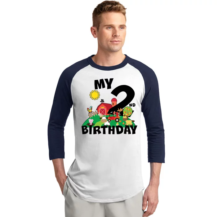 2 Year Old Farm My 2nd Birthday Baseball Sleeve Shirt