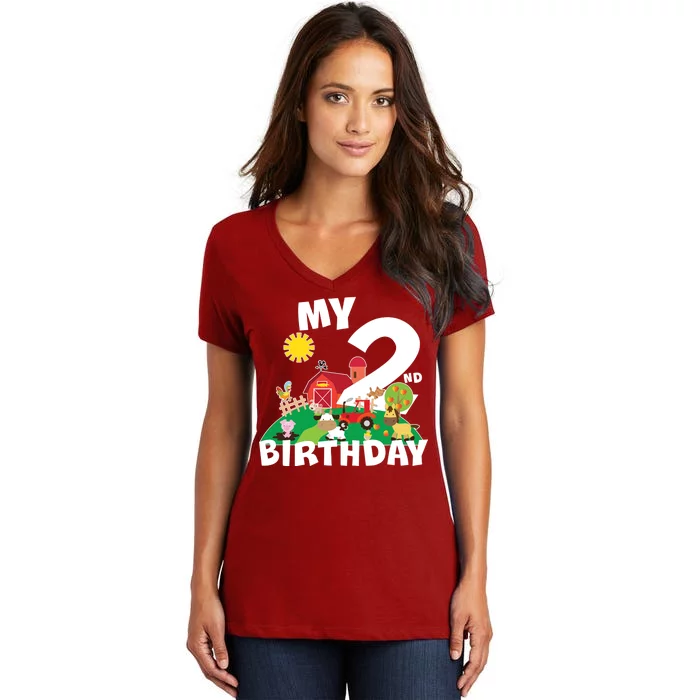 2 Year Old Farm My 2nd Birthday Women's V-Neck T-Shirt