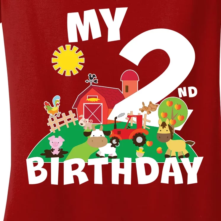 2 Year Old Farm My 2nd Birthday Women's V-Neck T-Shirt