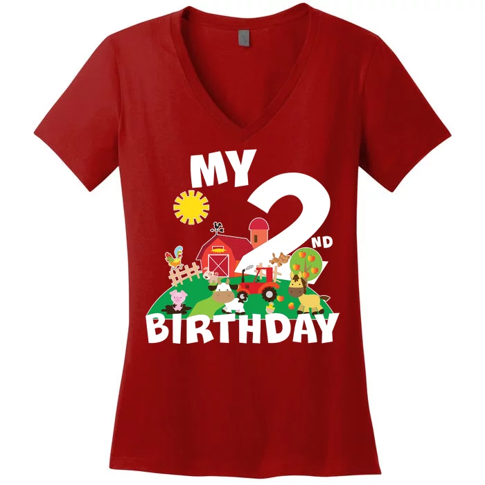 2 Year Old Farm My 2nd Birthday Women's V-Neck T-Shirt