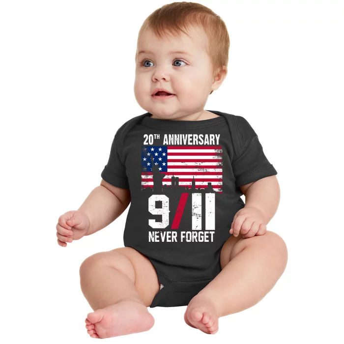 20th Anniversary Never Forget 9/11 September 11th Baby Bodysuit