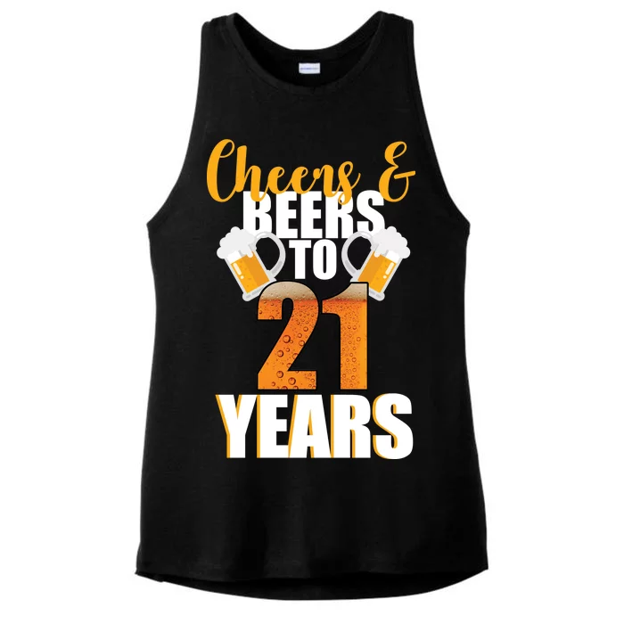 21st Birthday Cheers & Beers To 21 Years Ladies Tri-Blend Wicking Tank