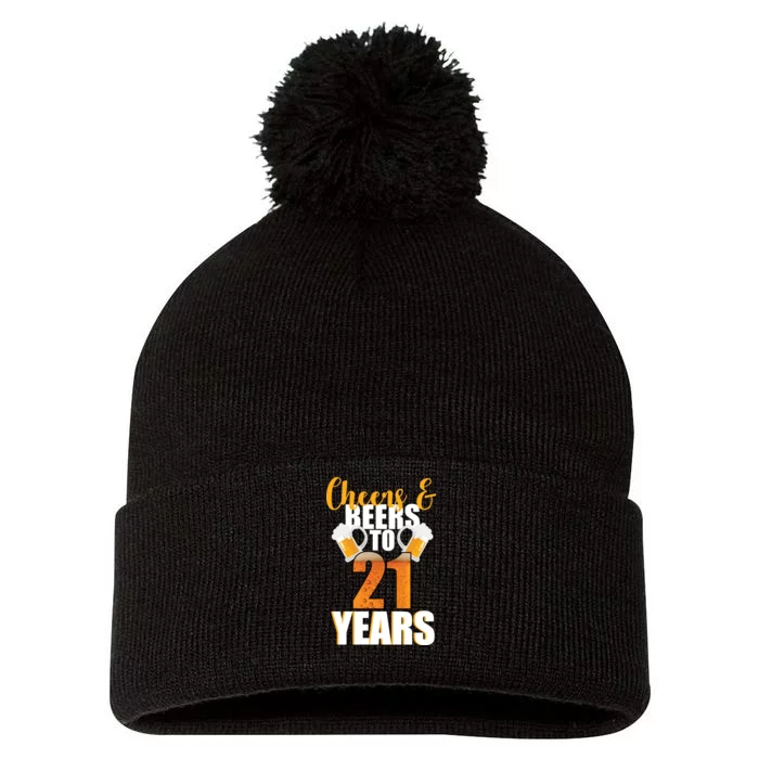 21st Birthday Cheers & Beers To 21 Years Pom Pom 12in Knit Beanie