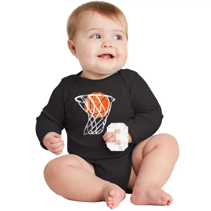 2020 3rd Birthday Basketball Three 3 Years Old Baby Long Sleeve Bodysuit