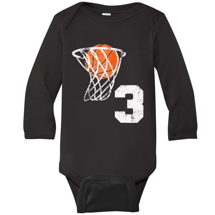 2020 3rd Birthday Basketball Three 3 Years Old Baby Long Sleeve Bodysuit