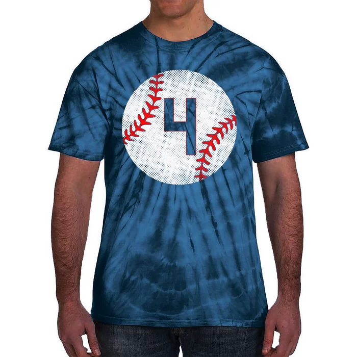 2019 4th Birthday Baseball Four 4 Years Old Gift Tie-Dye T-Shirt