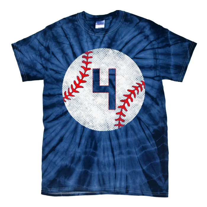 2019 4th Birthday Baseball Four 4 Years Old Gift Tie-Dye T-Shirt