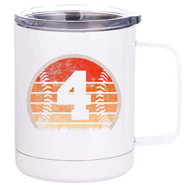 2019 4th Birthday Baseball Four 4 Years Old Front & Back 12oz Stainless Steel Tumbler Cup