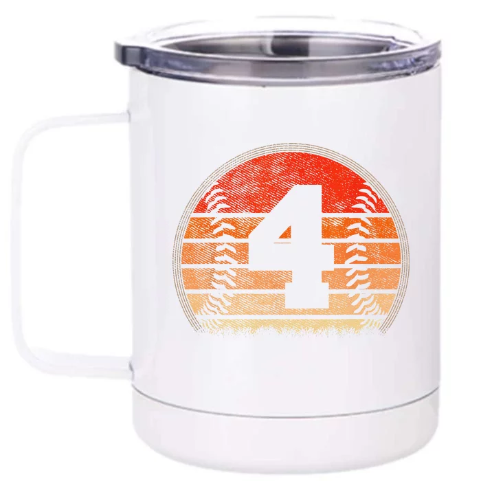 2019 4th Birthday Baseball Four 4 Years Old Front & Back 12oz Stainless Steel Tumbler Cup