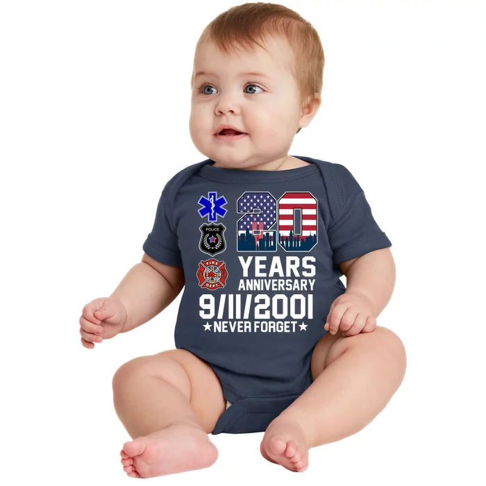 20th Anniversary 9/11/2001 Never Forget 911 Baby Bodysuit