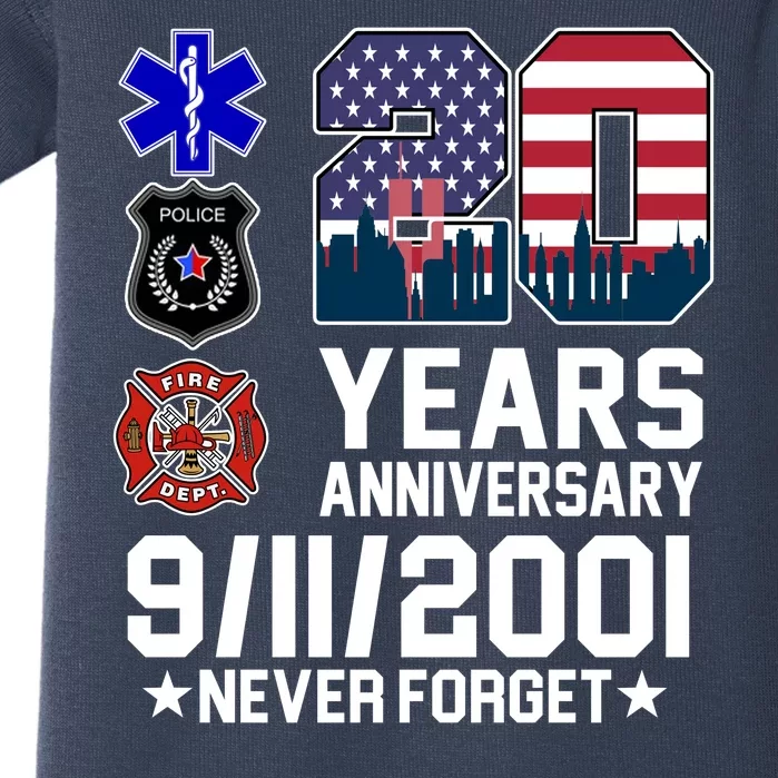 20th Anniversary 9/11/2001 Never Forget 911 Baby Bodysuit