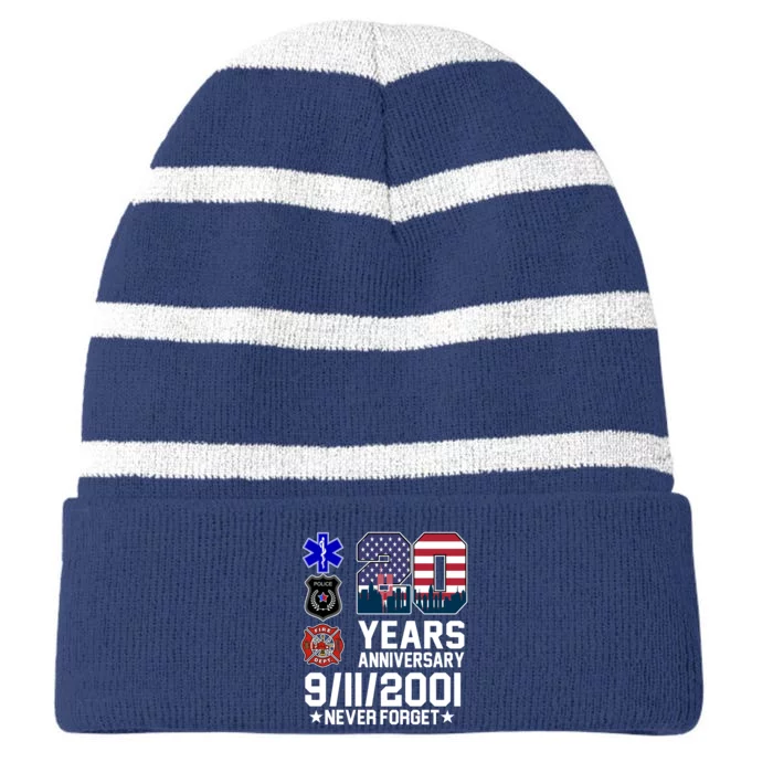 20th Anniversary 9/11/2001 Never Forget 911 Striped Beanie with Solid Band