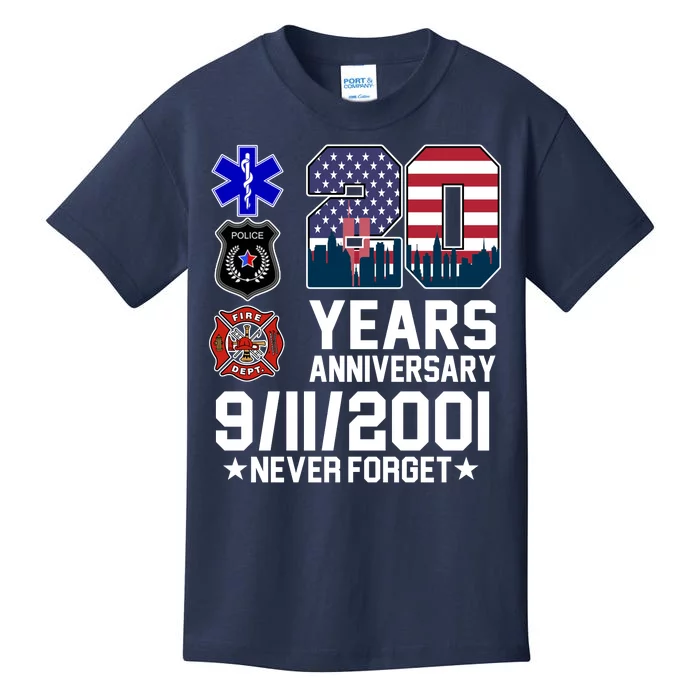 20th Anniversary 9/11/2001 Never Forget 911 Kids T-Shirt