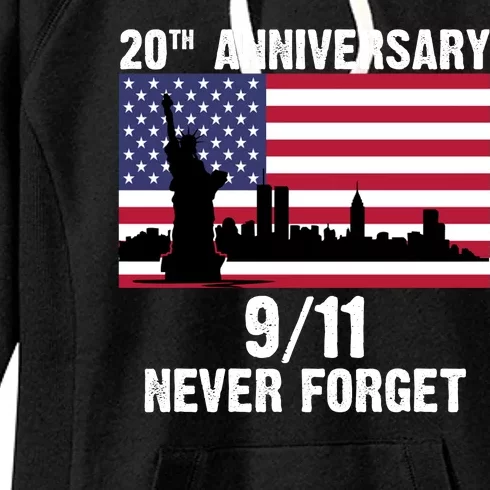 20th Anniversary 9/11 Tribute Never Forget US Flag New York Women's Fleece Hoodie