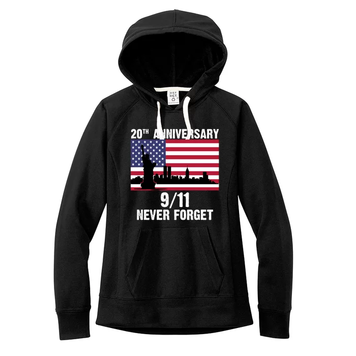 20th Anniversary 9/11 Tribute Never Forget US Flag New York Women's Fleece Hoodie