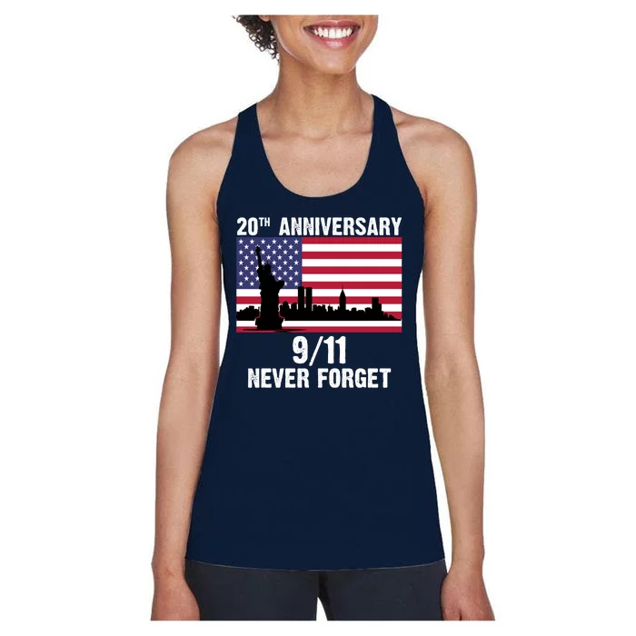 20th Anniversary 9/11 Tribute Never Forget US Flag New York Women's Racerback Tank