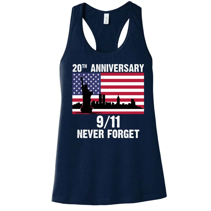 20th Anniversary 9/11 Tribute Never Forget US Flag New York Women's Racerback Tank