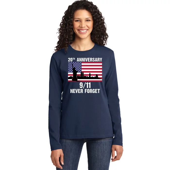 20th Anniversary 9/11 Tribute Never Forget US Flag New York Ladies Long Sleeve Shirt