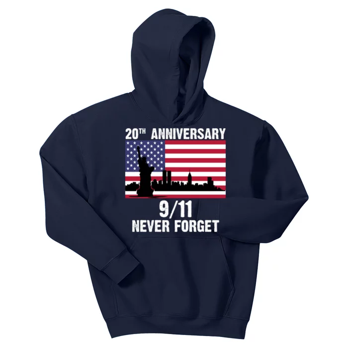 20th Anniversary 9/11 Tribute Never Forget US Flag New York Kids Hoodie