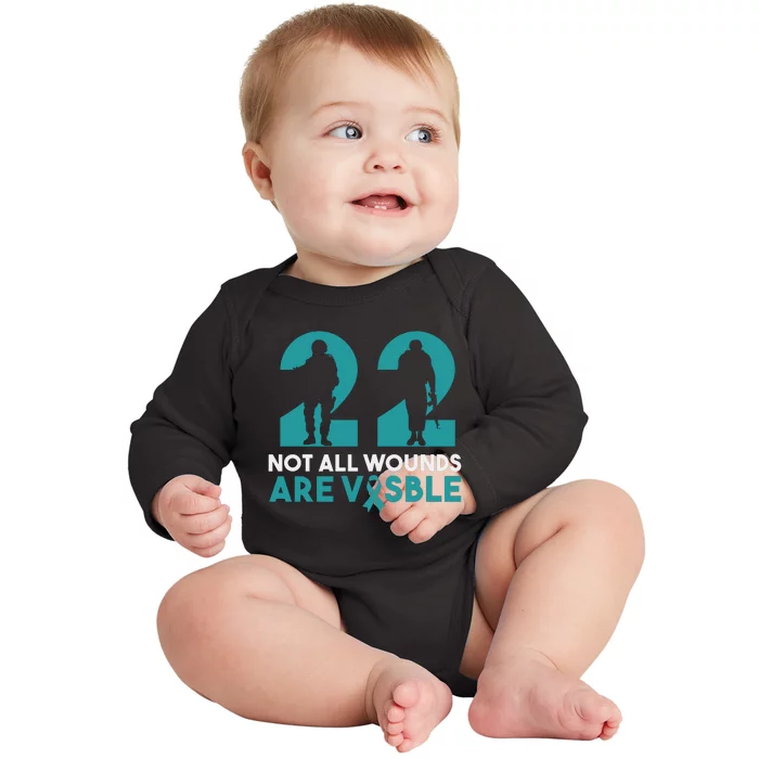 22 A Day Soldier Veteran PTSD Awareness Baby Long Sleeve Bodysuit