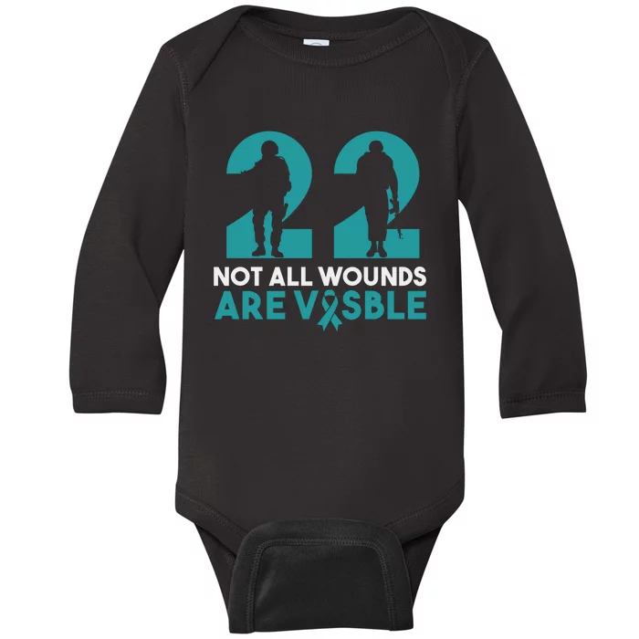 22 A Day Soldier Veteran PTSD Awareness Baby Long Sleeve Bodysuit