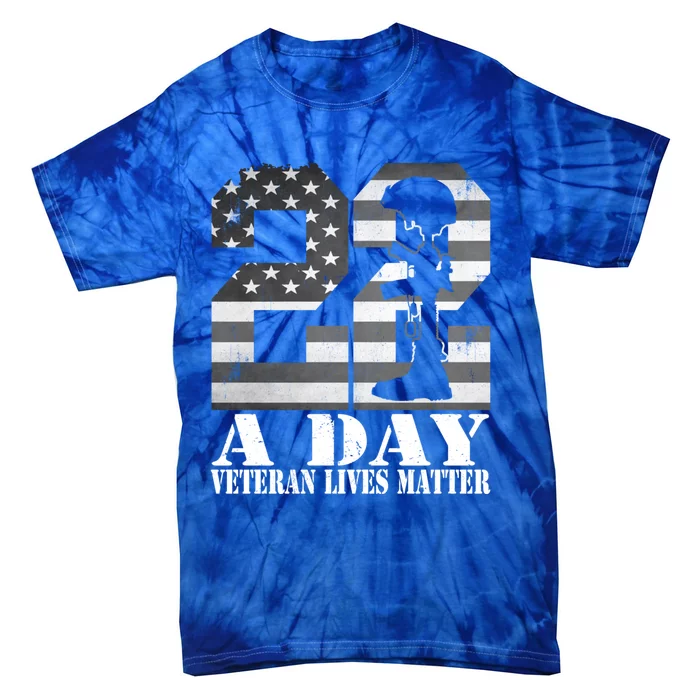 22 A Day Veteran Lives Matter American Flag Military Veteran Great Gift Tie-Dye T-Shirt