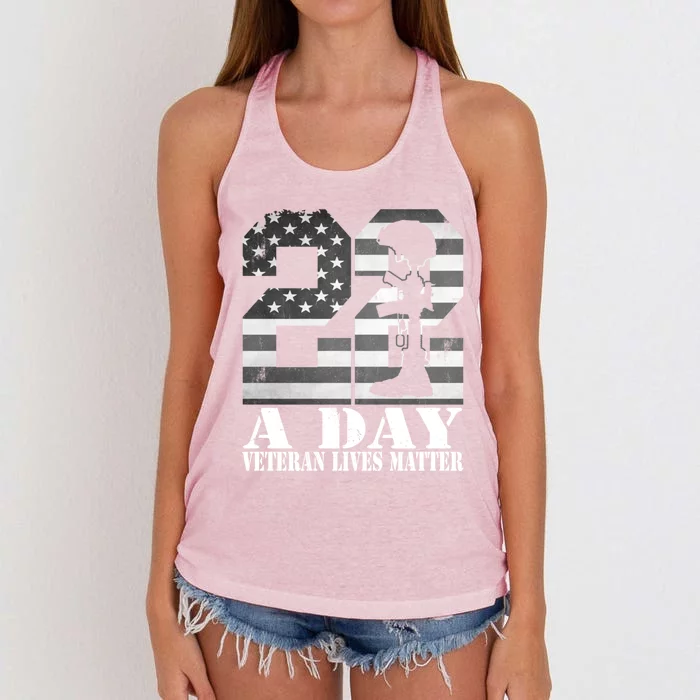 22 A Day Veteran Lives Matter American Flag Military Veteran Great Gift Women's Knotted Racerback Tank