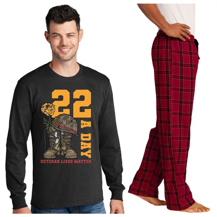 22 A Day Veteran Lives Matter Suicide Awareness Patriotism Gift Long Sleeve Pajama Set